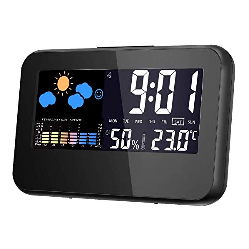 GLISTENY digitaler Temperatur-Monitor mit Digitaluhr, Wecker, Kalender