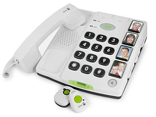 Doro Secure 347 Schnurgebundenes Großtastentelefon mit 4 Direktwahl-Fototasten inkl. 2 mobilen Notrufalarmgebern, weiß - 2