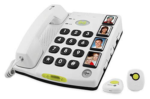 Doro Secure 347 Schnurgebundenes Großtastentelefon mit 4 Direktwahl-Fototasten inkl. 2 mobilen Notrufalarmgebern, weiß - 3