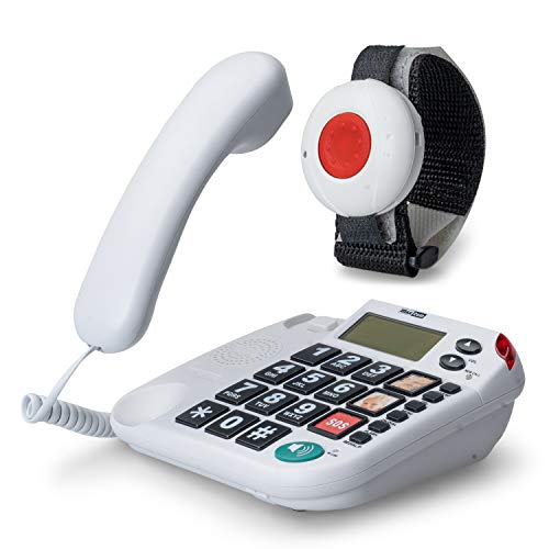 Pflegerufset Senioren-Notruf-Telefon mit Armbandsender-Sender und Adapterstecker